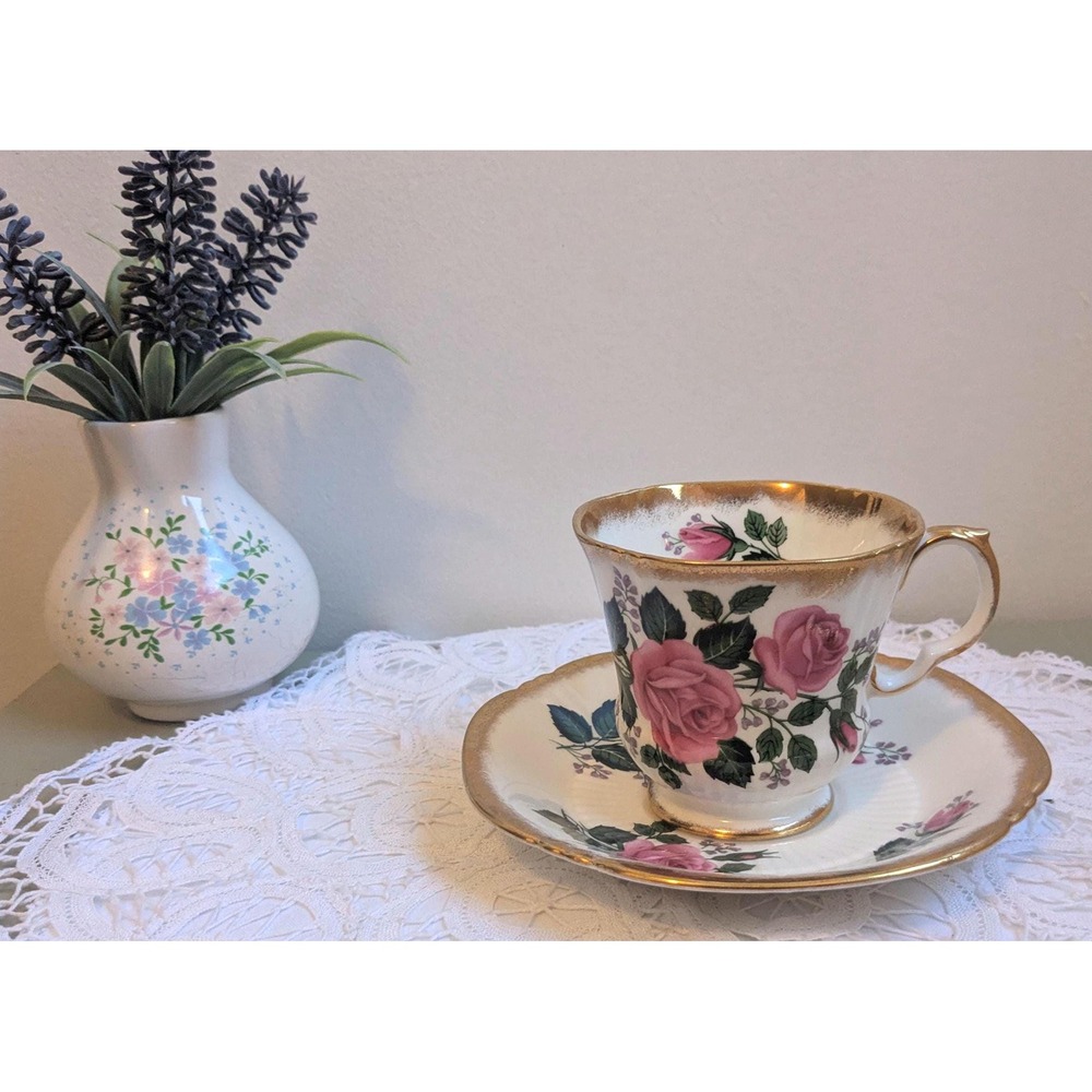 Royal Adderley Pink Roses Teacup and Saucer Set | Fine Bone China England